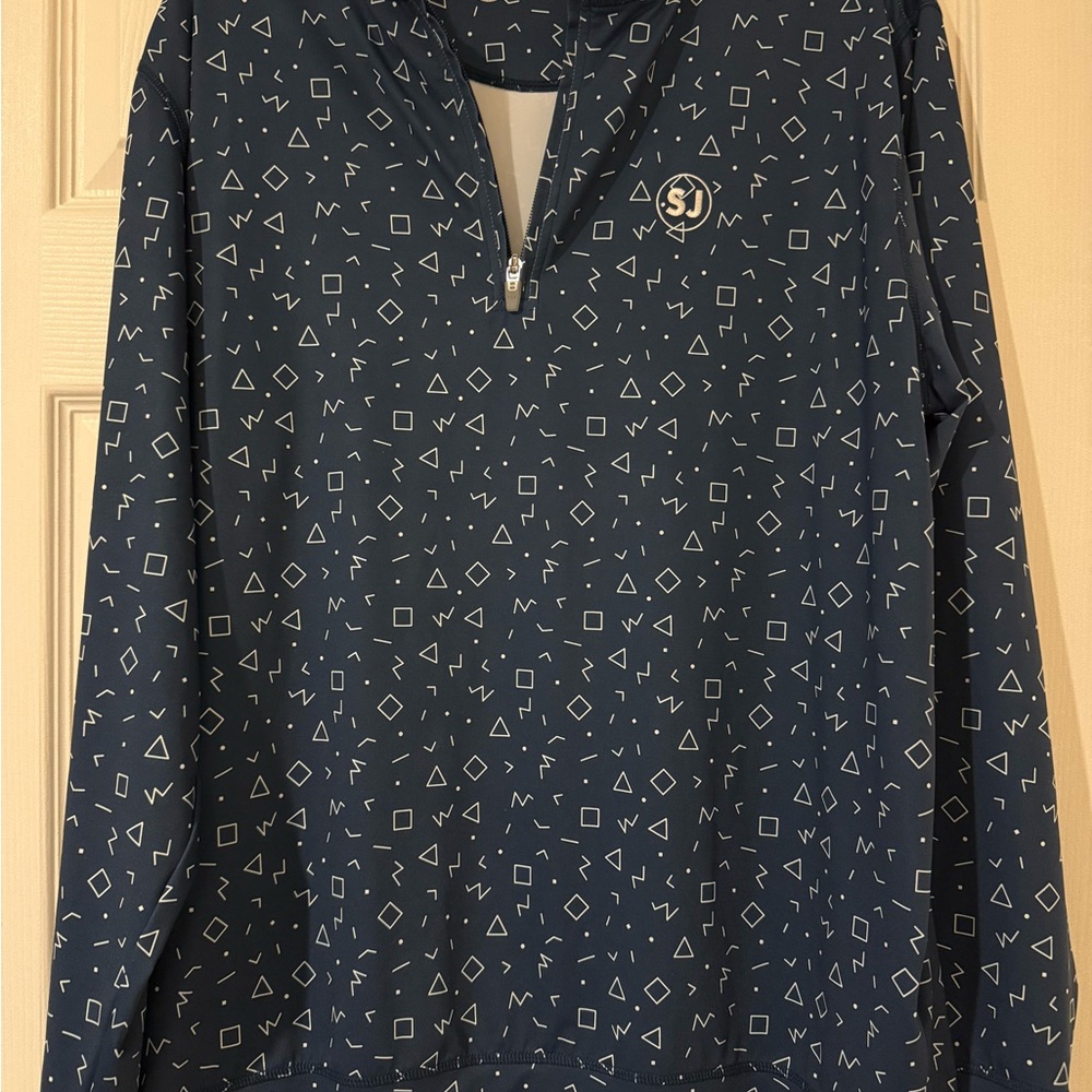 Geometric Patterned Navy Golf Pullover - image 1